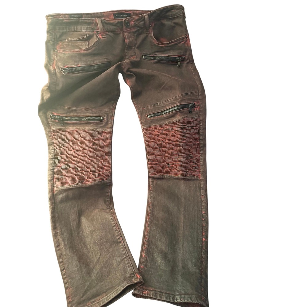 Cult of Individuality Mens Greaser Moto‎ Jeans Red Wash Slim Fit Biker Style